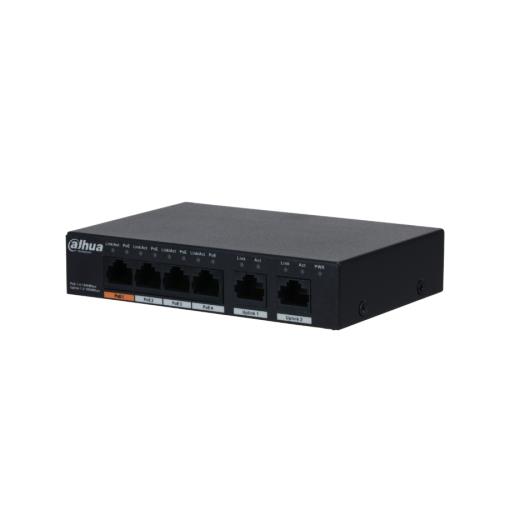 DAHUA PFS3006-4GT-60-V2, 4 Port, Gigabit, PoE 60W, 2 Port Uplink, Yönetilemez, Masaüstü Switch