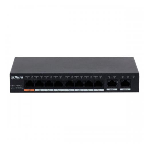 DAHUA PFS3010-8GT-96, 8 Port, GigaBit, PoE 96W, 2 Port GigaBit Uplink, Yönetilemez, Masaüstü Switch