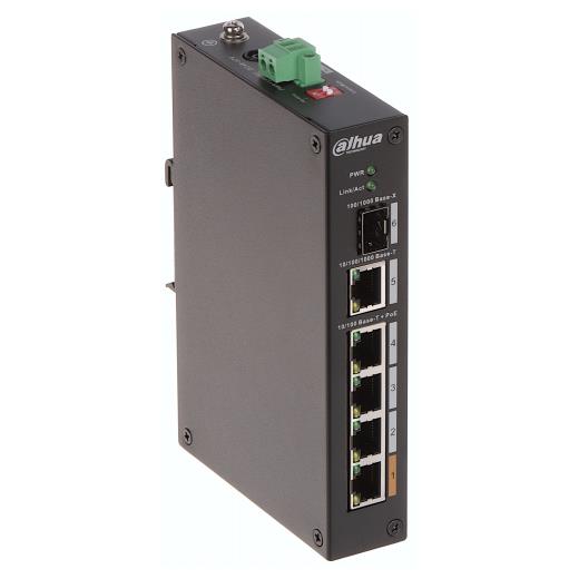 DAHUA PFS3106-4ET-60-V2, 4 Port, Megabit, PoE 60W, 1 Port Gigabit Uplink, 1 Port Gigabit SFP, Yönetilemez, Masaüstü Switch