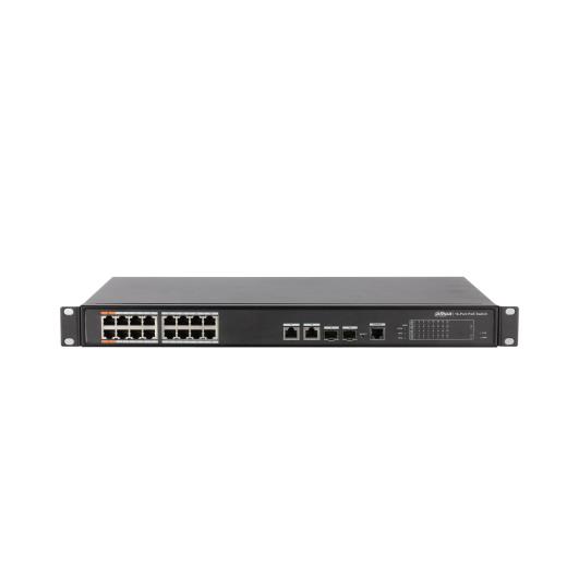 DAHUA PFS4218-16ET-240-V2, 16 Port, MegaBit, PoE 240W, 2 Port GigaBit Uplink, 2 Port GigaBit Combo SFP, Yönetilebilir, Rack Mount  Switch