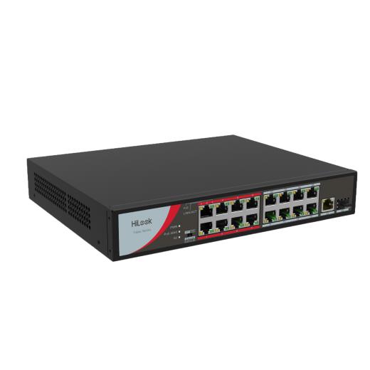 HILOOK NS-0318P-130(B), 16 Port, Megabit, PoE 130W, 1 Port GigaBit Lan, 1 Port GigaBit SFP, Long Range 250Metre, Yönetilemez, Masaüstü Switch