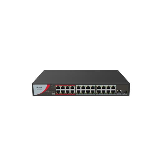 HILOOK NS-0326P-230(B), 24Port, Megabit, PoE 230W, 1 Port GigaBit Lan, 1 Port GigaBit SFP, Long Range 250Metre, Yönetilemez, Masaüstü Switch