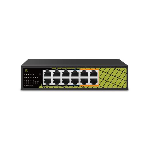 GENATA GNT-ES12UD-P, 8 Port, Megabit,  PoE 60W, 4 Port Uplink Gigabit, Yönetilemez, Masaüstü Switch