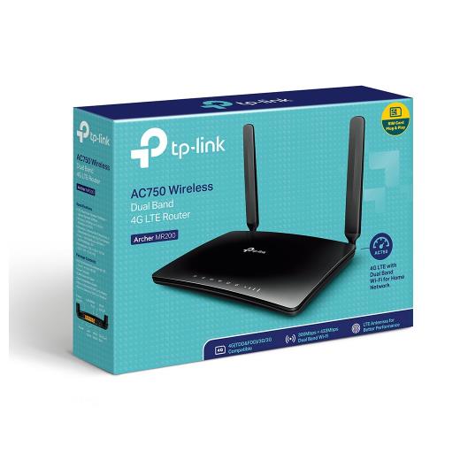 TP-LINK ARCHER MR200, AC750, 4Port, 750Mbps, Dual Band WiFi, Masaüstü, LTE Micro Sim Kart Takılabilir 3G-4G Destekli Router