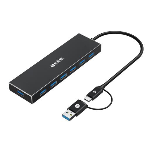S-LINK SW-U317, USB3.0 Type-C to , 7xUSB 3.0, Metal, USB HUB