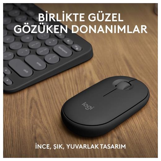 LOGITECH Pebble 2 Combo, Grafit, 920-012245, Bluetooth, Türkçe, Q, Multimedya, Mini Klavye Mouse Set