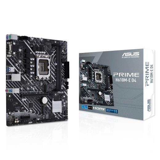 ASUS PRIME H610M-E D4-CSM, 2xDDR4, 2x M.2, D-SUB, HDMI, DP, 12-13.14.Nesil, LGA1700 Soket, Anakart