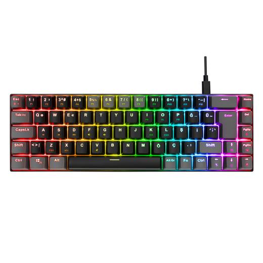 ACER eMachines, EAK68, Siyah/Gri, USB Kablolu, RGB Backlight, RED Switch, Mekanik, Türkçe Q, 68 Tuşlu, Gaming Klavye