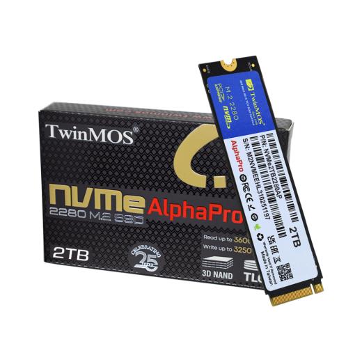 TwinMOS NVMe2TB2280AP, AlphaPro, 2TB, 3600-3250Mb/s, Gen3, NVMe PCIe M.2 2280, SSD, TLC, 3DNAND