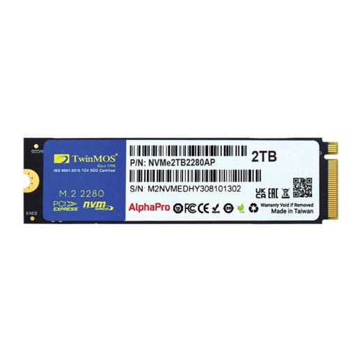 TwinMOS NVMe2TB2280AP, AlphaPro, 2TB, 3600-3250Mb/s, Gen3, NVMe PCIe M.2 2280, SSD, TLC, 3DNAND