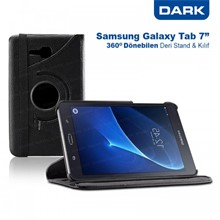 Dark 360 Derece Hareketli Yatay / Dikey Kullanılabilen Samsung 7" TAB3 Lite Siyah Stant ve Deri Kılıf  - 1