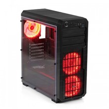 Dark Sentinel 3x Kırmızı LED Fan, USB3.0, Full Akrilik Yan Panelli Mid-Tower Siyah Oyuncu Kasası - 1