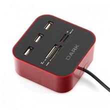 Dark UCR202 USB MicroSD/SD/MMC/M2/MS PRO DUO Kart Okuyuculu USB Çoklayıcı (Kırmızı) - 1